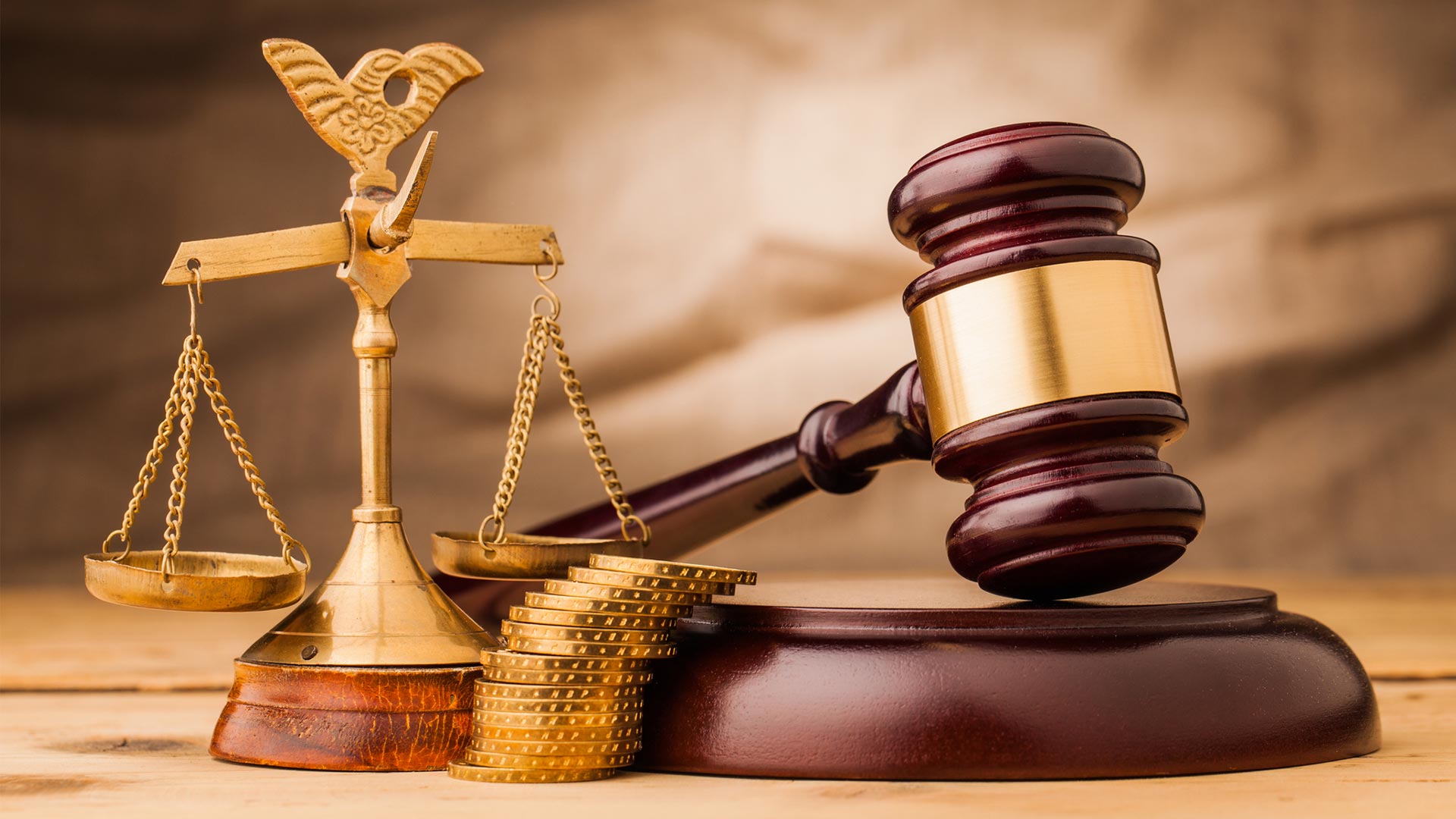 Gavel with scale and money